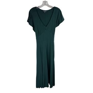 Modcloth Midi Dress Size Large Tie Back Short Sleeve V-Neck Green Stretch
